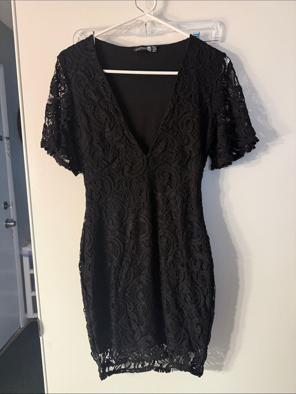 Women's Black Lace Deep V-Neck Dress